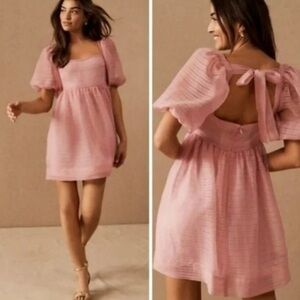 BHLDN X FREE PEOPLE Pink Alaine Puff sleeve mini dress NWT 4